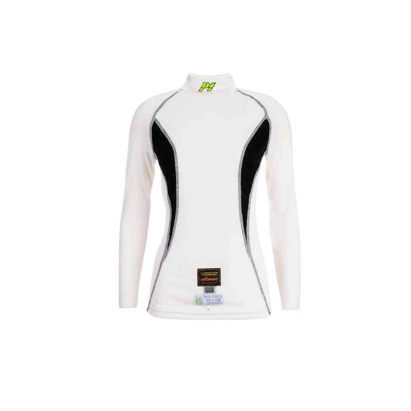 le magasin des pilotes : T-SHIRT P1 SLIM BLANC NOIR MODACRYLIQUE FIA FEMME