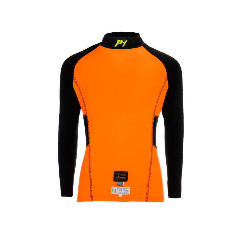 le magasin des pilotes : T-SHIRT P1SLIM NOIR ORANGE MODACRYLIQUE FIA 