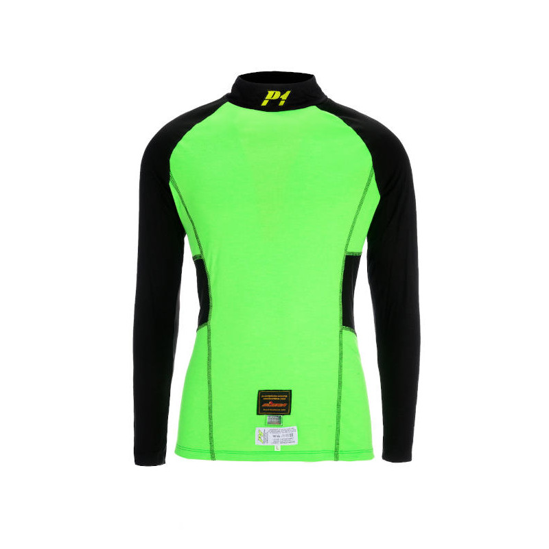le magasin des pilotes : T-SHIRT P1 SLIM NOIR VERT MODACRYLIQUE FIA